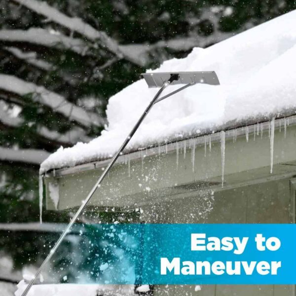 Gardenised Aluminum Snow   Leaf Removal Tool   Pusher Scraper with 24  Rolling Blade, 5-21  Telescoping Extendable Handle - Image 2