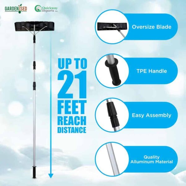 Gardenised Snow Rake Shovel for Roof Cleaning with 21 ft. Twist-N-Lock Extendable Lightweight Aluminum Handle - Image 6