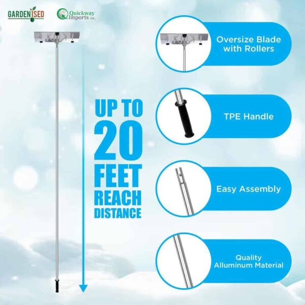 Gardenised Aluminum Snow   Leaf Removal Tool   Pusher Scraper with 24  Rolling Blade, 5-21  Telescoping Extendable Handle - Image 6