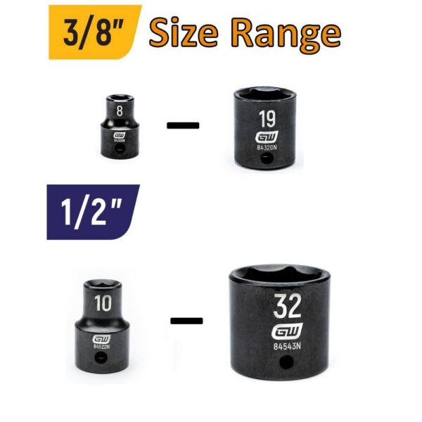 1006452338 34-Piece Metric 3/8 in., 1/2 in. Impact Socket Tray Set - Image 9