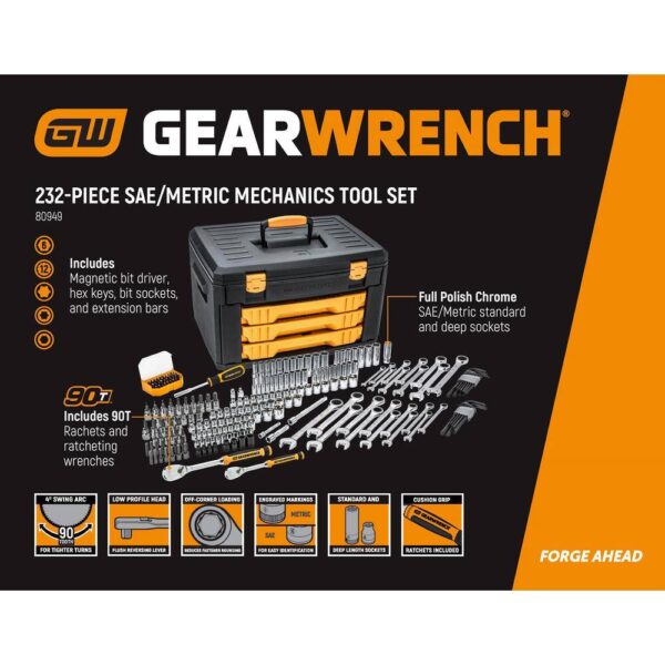 232-Piece Mechanics Tool Set, Standard/Deep, SAE/Metric - Image 3
