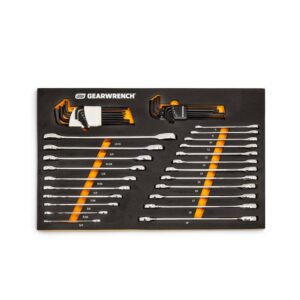 1008245829 44pc 90T SAE/Metric Combination Ratcheting Wrench   Long Arm Hex Key Set with EVA Foam Tray