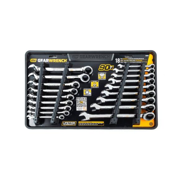 1006137126 SAE/MM 90-Tooth Pro Combination Ratcheting Wrench Tool Set with Tray (18-Piece) - Image 5
