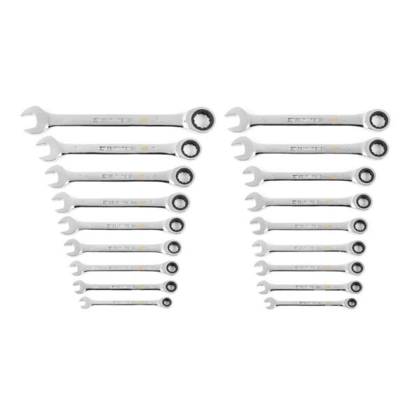 1006137126 SAE/MM 90-Tooth Pro Combination Ratcheting Wrench Tool Set with Tray (18-Piece)