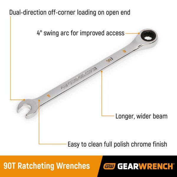 1006137126 SAE/MM 90-Tooth Pro Combination Ratcheting Wrench Tool Set with Tray (18-Piece) - Image 2