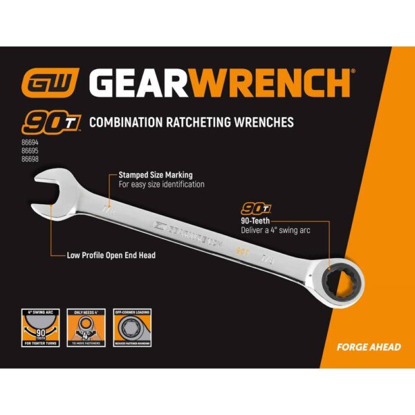 1006137126 SAE/MM 90-Tooth Pro Combination Ratcheting Wrench Tool Set with Tray (18-Piece) - Image 8