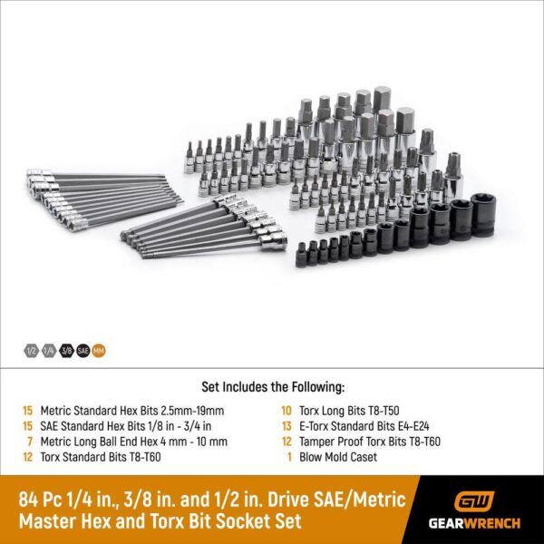 1003015073 1/4 in., 3/8 in. and 1/2 in. Drive SAE/Metric Master Hex and Torx Bit Socket Set (84-Piece) - Image 2
