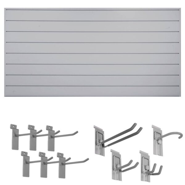 CROWNWALL BD684GRA10-K 48 in. H x 96 in. W Starter Bundle PVC Slatwall Panel Set with Locking Hook Kit in Graphite (10-Piece)