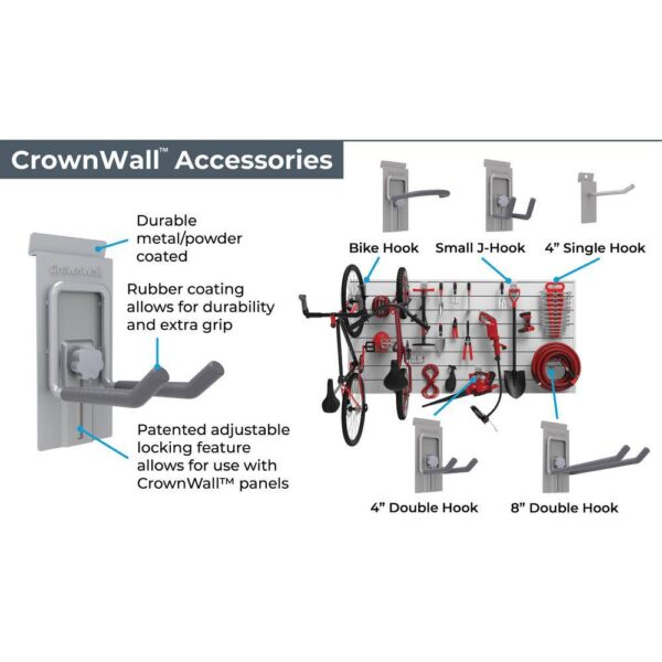 CROWNWALL BD684GRA10-K 48 in. H x 96 in. W Starter Bundle PVC Slatwall Panel Set with Locking Hook Kit in Graphite (10-Piece) - Image 4