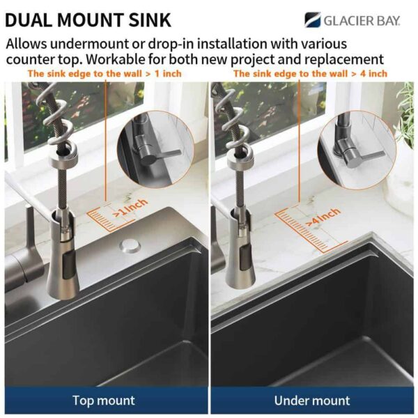 27 in Drop-In Single Bowl 18 Gauge Gunmetal Black Stainless Steel Workstation Kitchen Sink with Black Spring Neck Faucet - Image 5