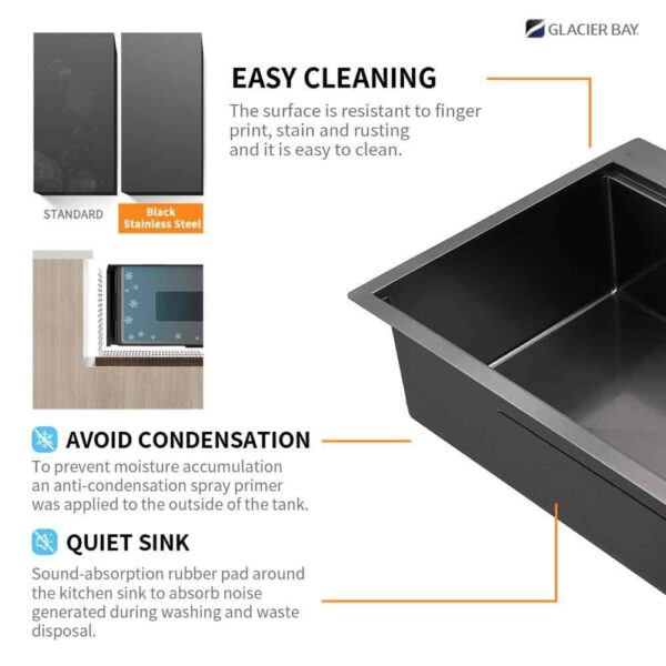 27 in Drop-In Single Bowl 18 Gauge Gunmetal Black Stainless Steel Workstation Kitchen Sink with Black Spring Neck Faucet - Image 10
