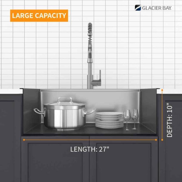 27 in Drop-In Single Bowl 18 Gauge Gunmetal Black Stainless Steel Workstation Kitchen Sink with Black Spring Neck Faucet - Image 3