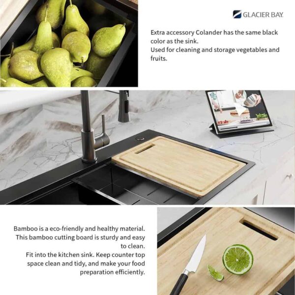 27 in Drop-In Single Bowl 18 Gauge Gunmetal Black Stainless Steel Workstation Kitchen Sink with Black Spring Neck Faucet - Image 13