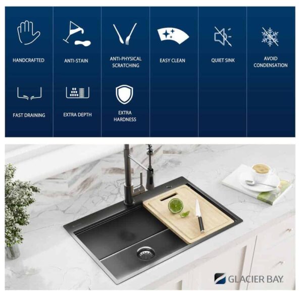 27 in Drop-In Single Bowl 18 Gauge Gunmetal Black Stainless Steel Workstation Kitchen Sink with Black Spring Neck Faucet - Image 7