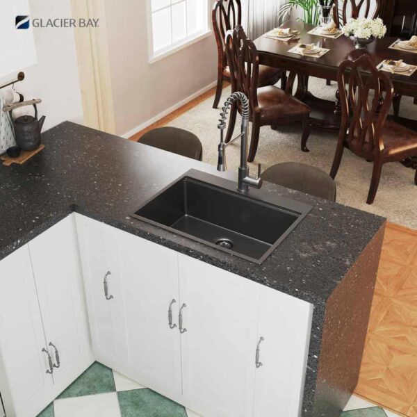 27 in Drop-In Single Bowl 18 Gauge Gunmetal Black Stainless Steel Workstation Kitchen Sink with Black Spring Neck Faucet - Image 14