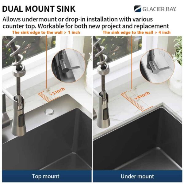 33 in. Drop-In Double Bowl 18 Gauge Gunmetal Black Stainless Steel Kitchen Sink with Black Spring Neck Faucet - Image 5