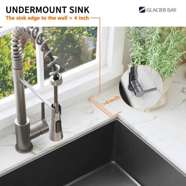 31 in. Undermount Single Bowl 18 Gauge Gunmetal Black Stainless Steel Kitchen Sink with Black Spring Neck Faucet - Image 5