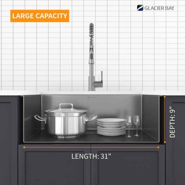 31 in. Undermount Single Bowl 18 Gauge Gunmetal Black Stainless Steel Kitchen Sink with Black Spring Neck Faucet - Image 3