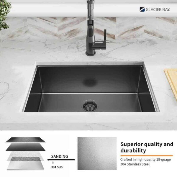 31 in. Undermount Single Bowl 18 Gauge Gunmetal Black Stainless Steel Kitchen Sink with Black Spring Neck Faucet - Image 11