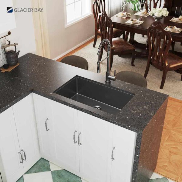 31 in. Undermount Single Bowl 18 Gauge Gunmetal Black Stainless Steel Kitchen Sink with Black Spring Neck Faucet - Image 13