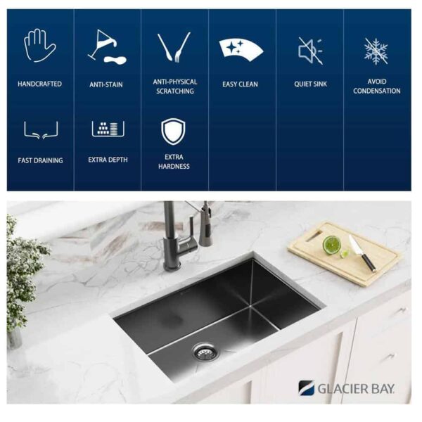 31 in. Undermount Single Bowl 18 Gauge Gunmetal Black Stainless Steel Kitchen Sink with Black Spring Neck Faucet - Image 7