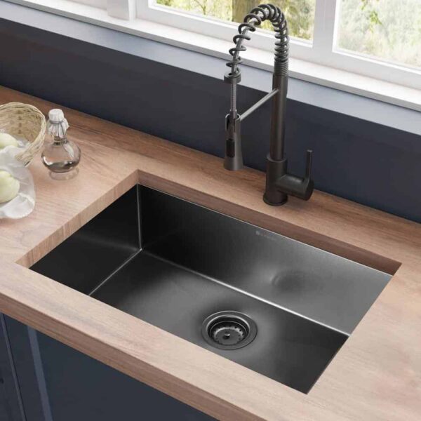 31 in. Undermount Single Bowl 18 Gauge Gunmetal Black Stainless Steel Kitchen Sink with Black Spring Neck Faucet - Image 2