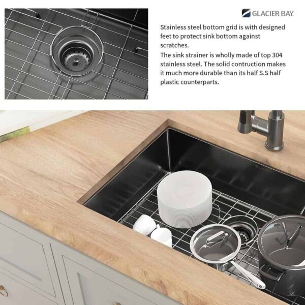 31 in. Undermount Single Bowl 18 Gauge Gunmetal Black Stainless Steel Kitchen Sink with Black Spring Neck Faucet - Image 12