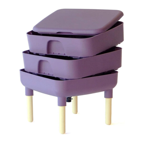 Outdoor Essential Living 6 Gallon Worm Composter Bin w/ Garden Trays, Plum - Image 2