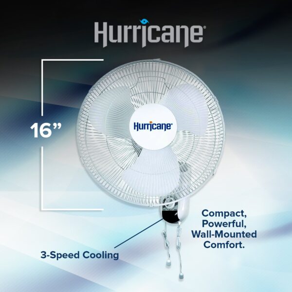 Classic 16 Inch 90 Degree Oscillating 3 Speed Wall Mounted Fan, White - Image 2