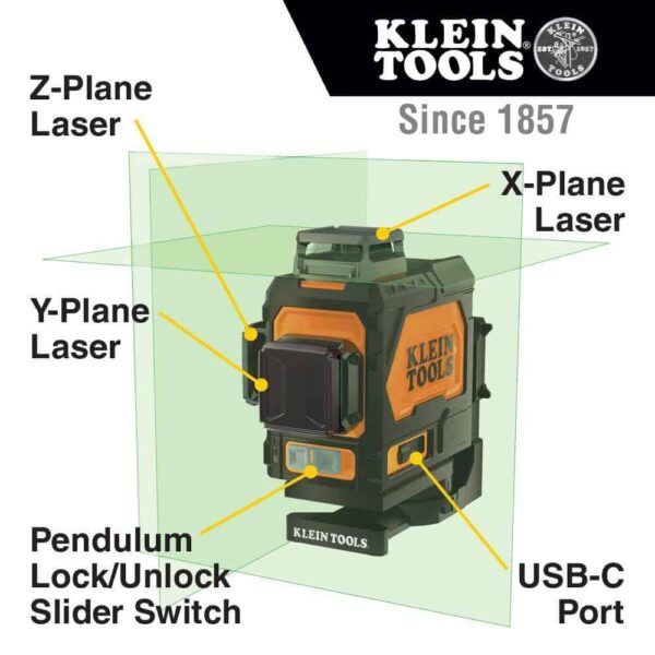 Klein Tools 93PLL Rechargeable Self-Leveling Green Planar Laser Level - Image 2