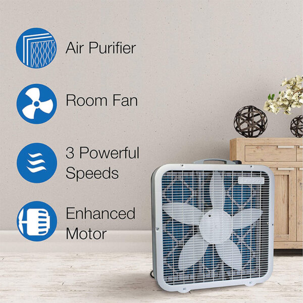 Portable Home Office 3 Speed Air Purifier Machine Box Fan, White - Image 2