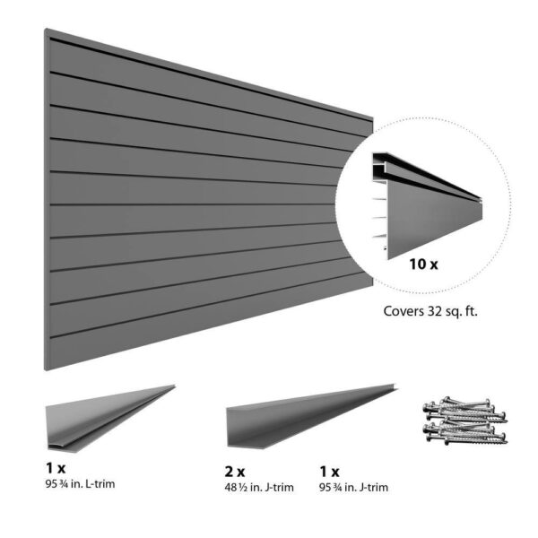 Proslat 33013 PVC Slatwall 8 ft. x 4 ft. Light Gray Hook Kit Bundle (20-Piece) - Image 4