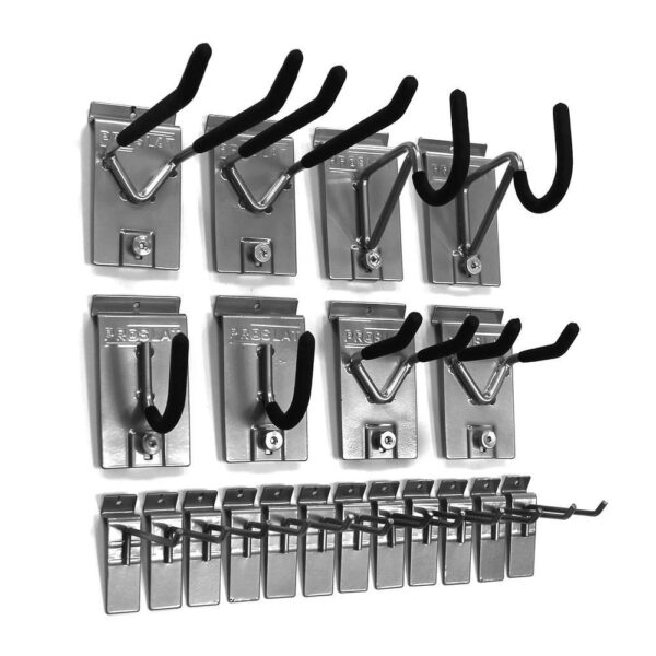 Proslat 33013 PVC Slatwall 8 ft. x 4 ft. Light Gray Hook Kit Bundle (20-Piece) - Image 5