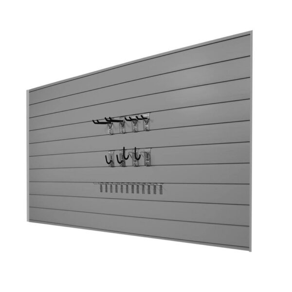 Proslat 33013 PVC Slatwall 8 ft. x 4 ft. Light Gray Hook Kit Bundle (20-Piece) - Image 2