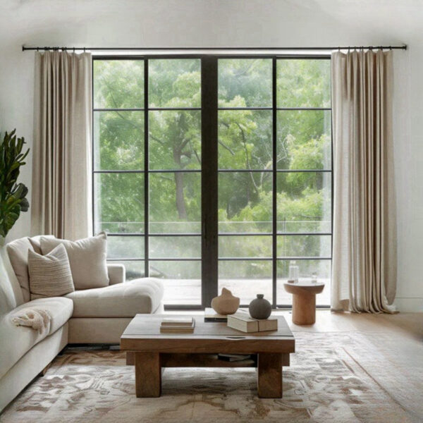 Pinch Pleated Lille Linen Memory Trained Blackout Curtains Natural Modern Custom Drapes