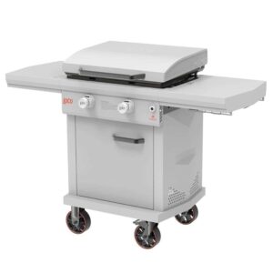 LOCO LCG2ST2C26 Series I 26 in. 2-Burner Digital Propane SmartTemp Flat Top Grill / Griddle in Chalk Finish with Enclosed Cart and Hood