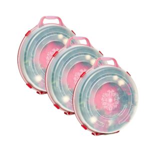24 Inch Seasonal Holiday Christmas Plastic Wreath Storage Box, Red Set of 3
