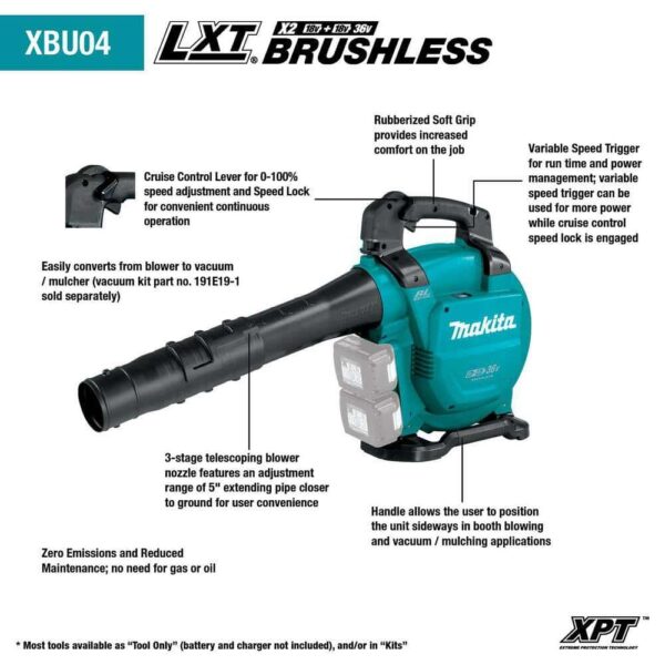 XBU04Z 120 MPH 473 CFM LXT 18V X2 (36V) Commercial Lithium-Ion Brushless Cordless Leaf Blower (Tool-Only) - Image 3