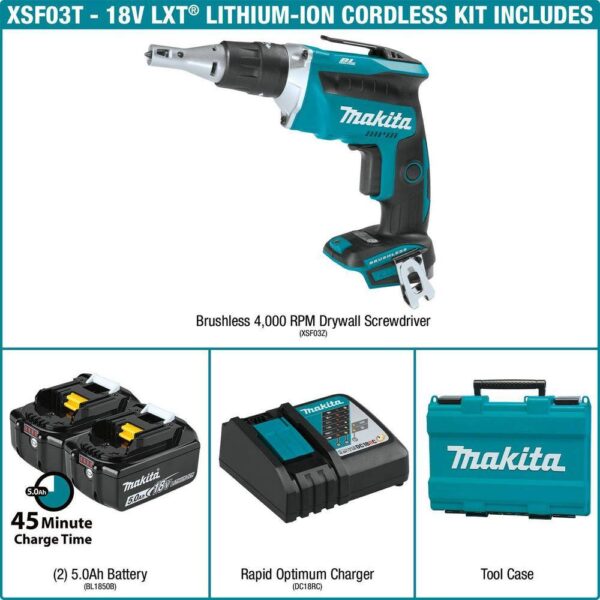 XSF03T 18V 5.0Ah LXT Lithium-Ion Brushless Cordless Drywall Screwdriver Kit - Image 2