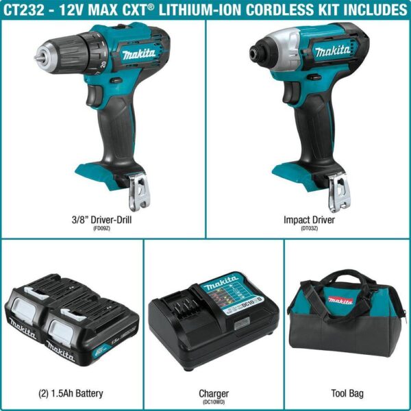 CT232 12V max CXT 1.5 Ah Lithium-Ion Cordless Drill Driver and Impact Driver Combo Kit (2-Piece) - Image 2