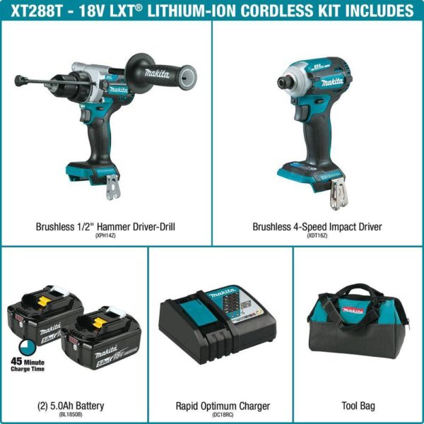 XT288T-XMT03Z 18V LXT Lithium-Ion Brushless Cordless Combo Kit 5.0 Ah (2-Pc) with bonus 18V LXT Variable Speed Oscillating Multi-Tool - Image 2