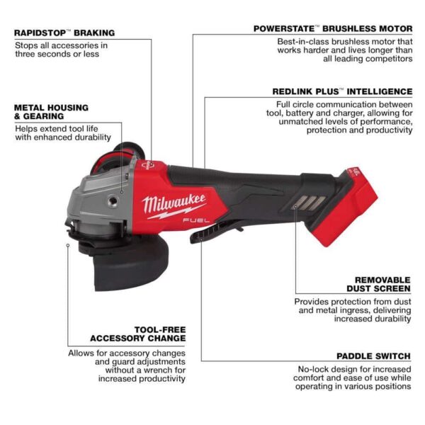 2880-20-48-11-1850 M18 FUEL 18V Lithium-Ion Brushless Cordless 4-1/2 in. ./5 in. Grinder with Paddle Switch with (1) 5.0 Ah Battery - Image 2