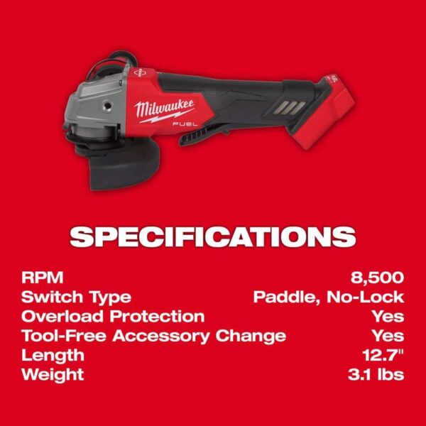 2880-20-48-11-1850 M18 FUEL 18V Lithium-Ion Brushless Cordless 4-1/2 in. ./5 in. Grinder with Paddle Switch with (1) 5.0 Ah Battery - Image 10