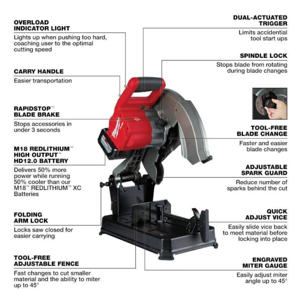 2990-20 M18 FUEL 18-Volt Lithium-Ion Brushless Cordless 14 in. Abrasive Cut-Off Saw (Tool-Only) - Image 3