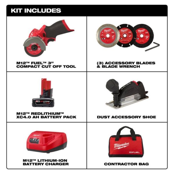 2522-21XC M12 FUEL 12V 3 in. Lithium-Ion Brushless Cordless Cut Off Saw Kit with One 4.0 Ah Battery Charger and Bag - Image 11