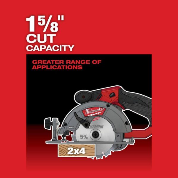 2530-20-48-59-2452S M12 FUEL 12V Lithium-Ion 5-3/8 in. Cordless Circular Saw with High Output 5.0 Ah and 2.5 Ah Batteries and Charger - Image 5