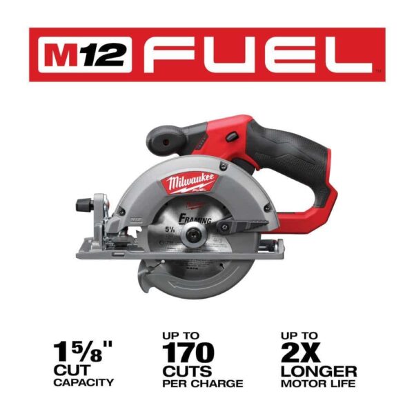 2530-20-48-59-2452S M12 FUEL 12V Lithium-Ion 5-3/8 in. Cordless Circular Saw with High Output 5.0 Ah and 2.5 Ah Batteries and Charger - Image 3
