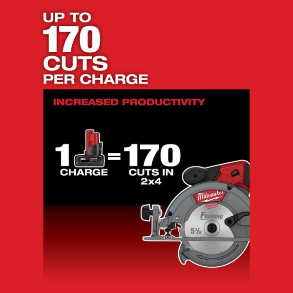 2530-20-48-59-2452S M12 FUEL 12V Lithium-Ion 5-3/8 in. Cordless Circular Saw with High Output 5.0 Ah and 2.5 Ah Batteries and Charger - Image 6