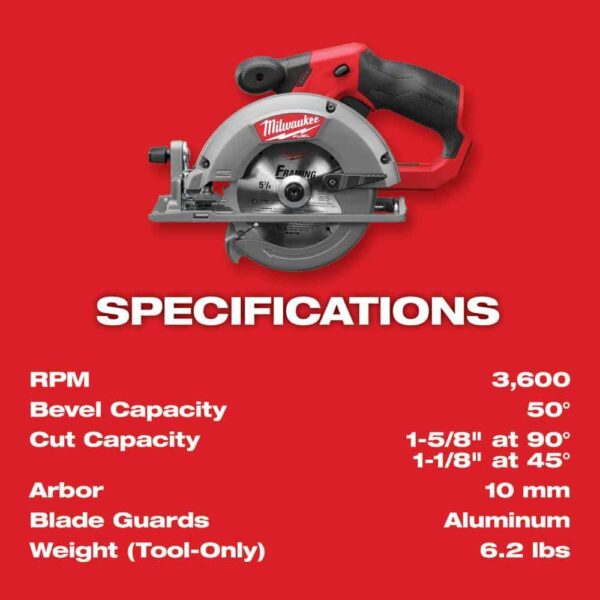 2530-20-48-59-2452S M12 FUEL 12V Lithium-Ion 5-3/8 in. Cordless Circular Saw with High Output 5.0 Ah and 2.5 Ah Batteries and Charger - Image 8