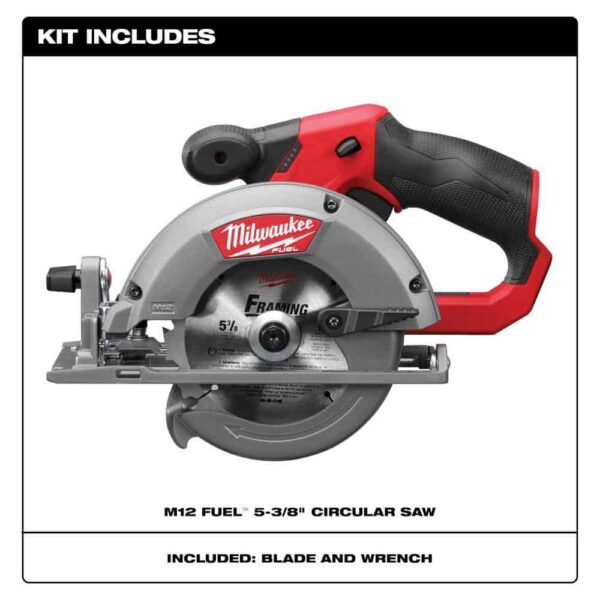2530-20-48-59-2452S M12 FUEL 12V Lithium-Ion 5-3/8 in. Cordless Circular Saw with High Output 5.0 Ah and 2.5 Ah Batteries and Charger - Image 2